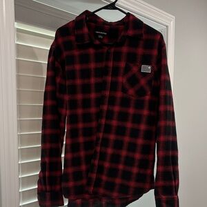 Pink Dolphin Red and Black Plaid Shirt